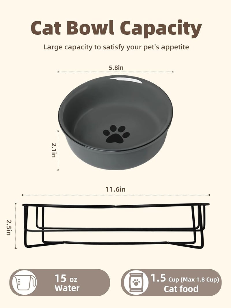 GDCZ Ceramics Raised Cat Bowls with Heighten Metal Stand,15 Ounces (Grey) - Image 2